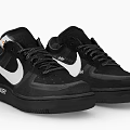 Black Low Top Sneakers With White Nike Swoosh Black Laces Black Sole And Orange Accents