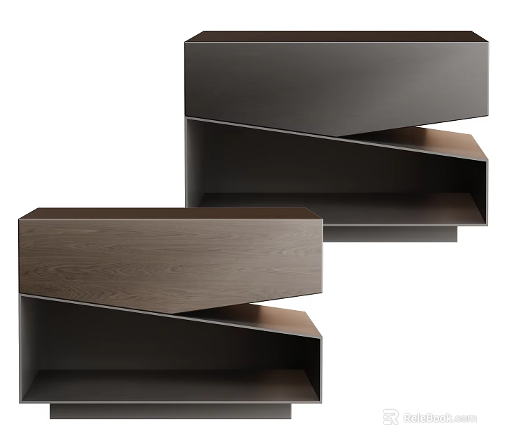 Modern Wooden Console Table And Side Cabinet With Geometric Layered Shelves 3d model 