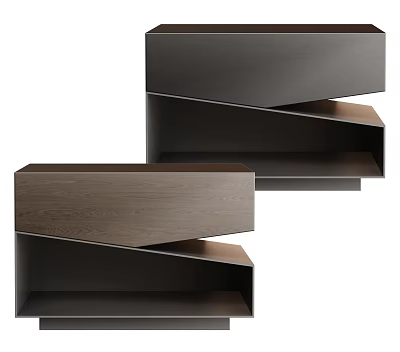 Modern Wooden Console Table And Side Cabinet With Geometric Layered Shelves 3d model