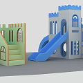 Colorful Castle Shaped Playground Equipment With Slides Steps And Windows