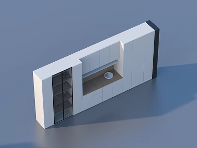 Modern White Kitchen Cabinetry With Glass Doors Black Accents And Countertop Dish 3d model