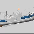 White Hull Fishing Boat With Blue Deck Wheelhouse Lifebuoy And Antennas