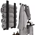 Organized Bathroom Essentials Collection With Soft Towels Bathrobe Toiletries And Storage Shelves