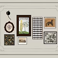 Stylish Gallery Wall With Various Framed Artworks And Ornate Borders 3d model
