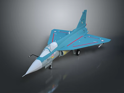 Blue Fighter Jet Model With Red Accent Lines Cockpit Landing Gear And Aerodynamic Wings 3d model