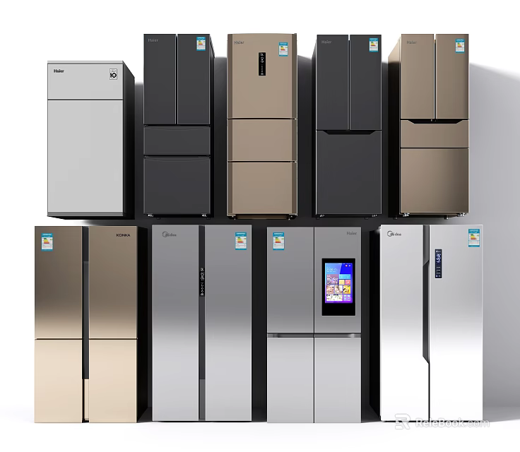 Modern Various Colored Refrigerators and Freezers with Different Styles and Designs 3d model 