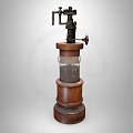 Vintage Mechanical Device with Wooden Stand and Metal Parts