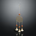 Hanging Wind Chime Ornament Featuring Top Ring Decorative Disc Orange Beads And Metal Bells