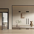 Modern Glass Double Doors with Black Frame in Minimalist Interior and Wooden Floor