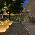 Modern House Exterior Night View With Trees Wall Gate Pillars And Balcony