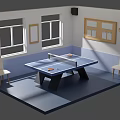 Cartoon Style Room Interior With Ping Pong Table Windows Chairs And Wooden Boards