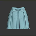 Light Blue Pleated Skirt with Large Bow and Textured Fabric Design