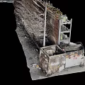 Burned Storage Shelves With Multiple Layers Of Charred Items And Scattered Debris