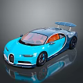 Shiny Blue Bugatti Sports Car Featuring Orange Interior Rear Spoiler Black Wheels And Streamlined Design