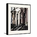 Classical Architecture Landscape Painting With Staircase Iron Railings Wall Lamps And Green Plants