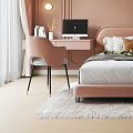 Kids Bedroom With Pink Walls Bed Desk And Pendant Lights