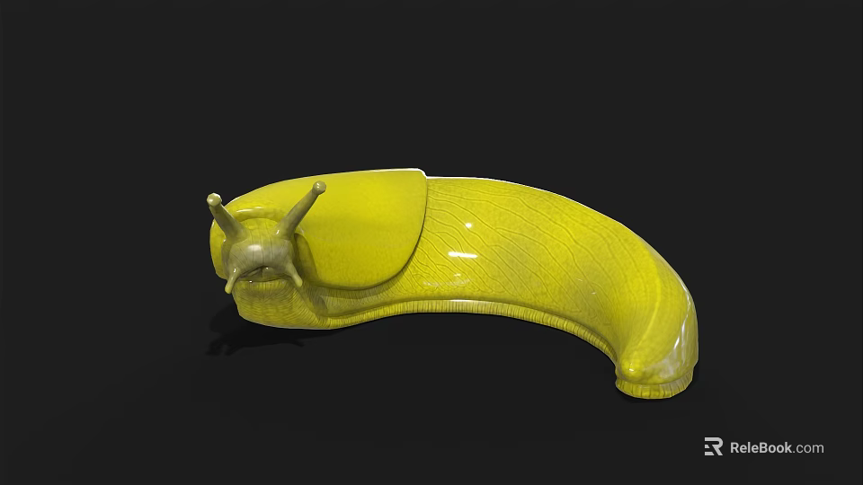 Yellow 3D Snail Model With Shiny Body And Antennae On Black Background 3d model 