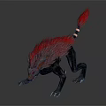 Game Movie Character With Gray Fur Red Eyes Striped Tail And Sharp Claws
