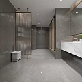Modern Public Restroom Interior Design With Gray Walls Marble Countertop And Large Mirrors