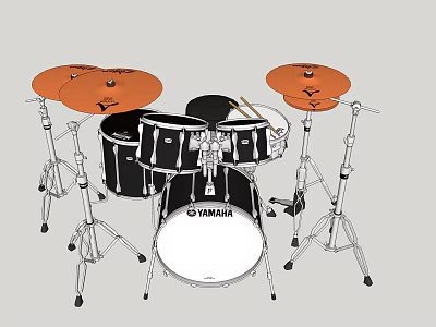 YAMAHA Musical Instrument Drum Set With Multiple Drums Cymbals And Stands For Music Performance 3d model