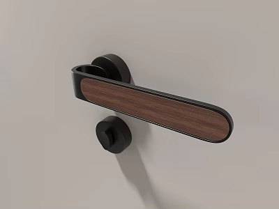 Black Metal and Wooden Door Handle with Sleek Design Installed on Light Colored Door 3d model