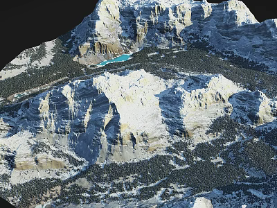 Scenic Mountain Landscape With Snow Capped Peaks Turquoise Lake And Lush Forest 3d model