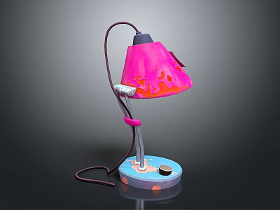 Vibrant Pink Table Lamp With Flame Pattern Blue Orange Base And Cord 3d model
