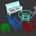 Lush Garden Plants Surrounding Green Metal Furniture With Ornate Table Design