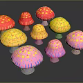 Colorful Mushroom Shaped Decorative Ornament Set With Polka Dot Patterns For Home Decor