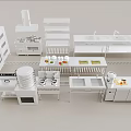 Modern White Kitchen Setup With Essential Appliances Cabinets And Island Counter 3d model