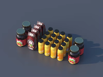 Colorful Ceramic Vessels with Red Yellow Brown Lids Arranged for Kitchen Food Storage 3d model