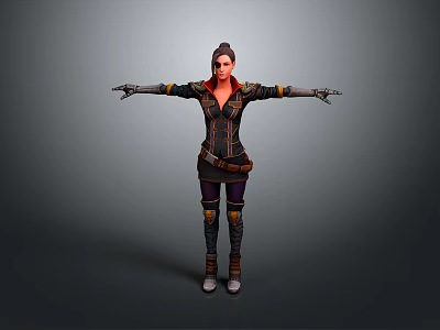 Woman With Arms Outstretched In Sci Fi Inspired Mechanical Gloves And Detailed Outfit 3d model