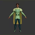 3D Animated Male Character In Green Outfit With Cape Standing Pose