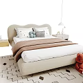 Beige Kids Bed With Decorative Pillows Soft Blanket And Teddy Bear On Geometric Rug