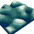 Abstract 3D Artistic Model With Blue And White Wavy Patterns And Swirls Design