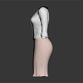 Women's White Striped Cardigan With Black Collar Lace Inner And Pink Skirt