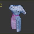 Woman Wearing Polka Dot Short Sleeve Dress With Blue Belt And Gradient Colors