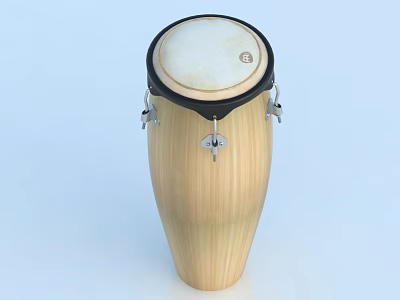 Natural Wooden Percussion Instrument With White Drumhead And Metal Tuning Hardware 3d model