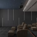 Modern Home Theater Interior With Starry Ceiling Projector Brown Leather Sofas And Light Strips 3d model