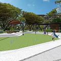 Residential Landscape with Lush Trees and Community Outdoor Activity Space