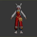 Cartoon Character in Rabbit Costume With Red Overalls Carrot Design White Top And Yellow Bag
