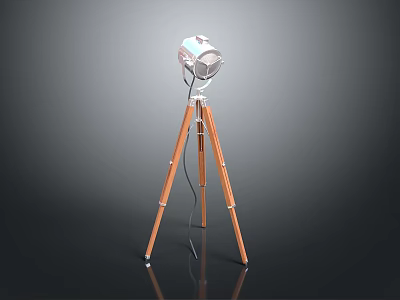 Modern Tripod Floor Lamp With Wooden Legs And White Shade Design 3d model
