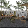 Bamboo Landscape Seats in Outdoor Camping Space with Palm Trees and Lanterns at Night