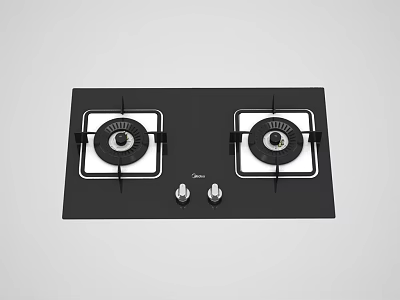 Modern Kitchen Gas Stove Appliance With Two Burners And Black Glass Surface 3d model