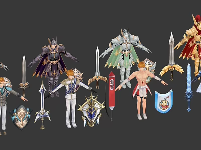 Game Movie Characters With Different Armor Styles Weapons And Shields 3d model