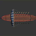 Red Ship Model With Blue And White Flag And Wooden Oars