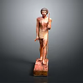 Detailed Ancient Egyptian Style Standing Man Wooden Statue Holding Staff With Base