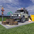 Garden Landscape With Green Lawn Ice Cream Truck White Tents And Outdoor Seating
