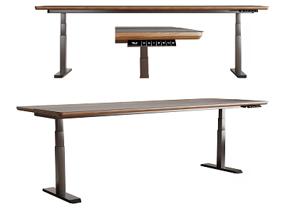 Modern Adjustable Desk With Wooden Top And Sturdy Metal Frame Design 3d model