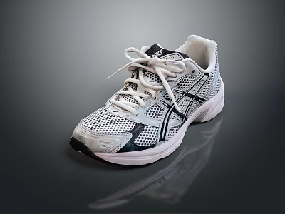 White and Black Mesh Design Sneakers With White Laces And White Sole 3d model